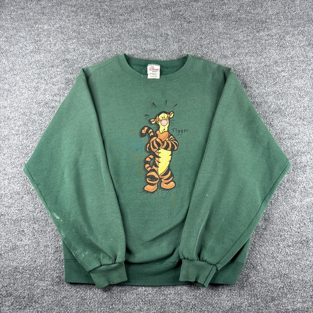 VINTAGE 90s‎ Disney Store Tigger Sweatshirt Adult S Green Crewneck Pullover USA